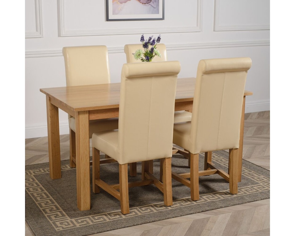 image 1 of Oslo 150 x 90 cm Medium Oak Dining Table and 4 Washington Leather Chairs | Cream | Cream