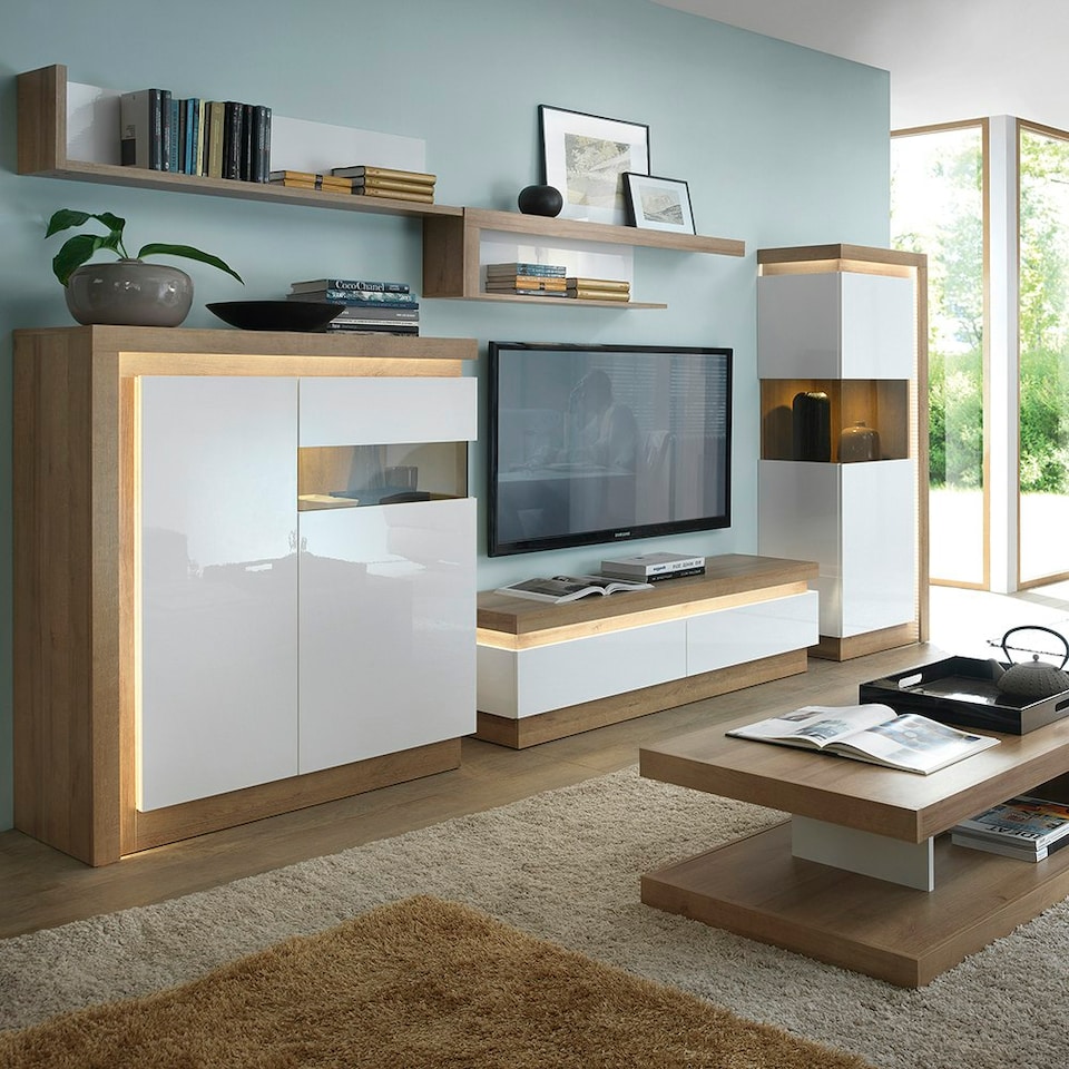 image 1 of Lyon 120cm Wall Shelf in Riviera Oak/White