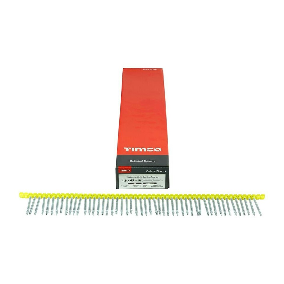 image 1 of Timco - Collated Timber to Light Section Screws - Countersunk - Wing-Tip - Self-Drilling - Zinc (Size 4.8 x 65 - 500 Pieces)