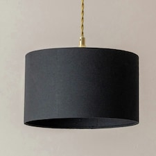 ValueLights Reni Black Fabric Drum Shade 3 Drop Bar Brushed Gold Diner Ceiling Pendant Light Gold