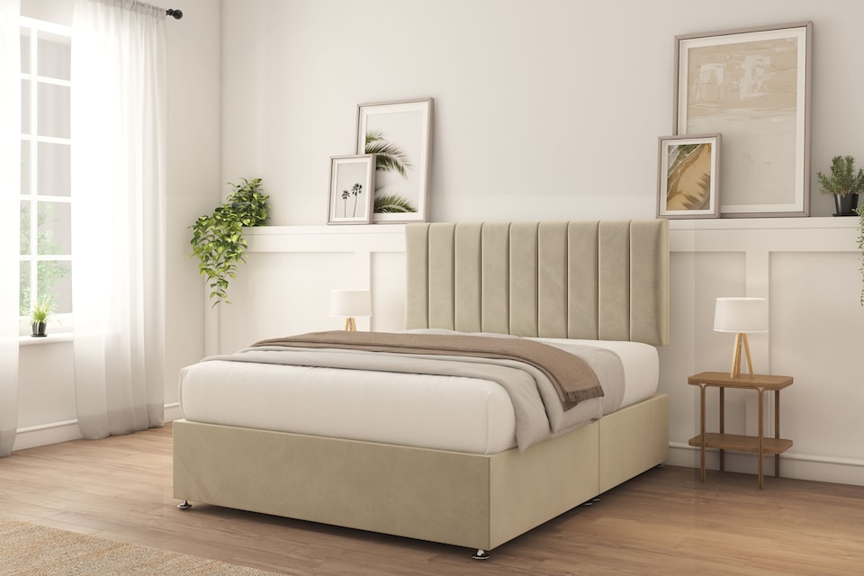 image 1 of Sloomy Kansas Cream Plush Divan Bed Base No Drawers With 26" Strutted Headboard 6' Super King