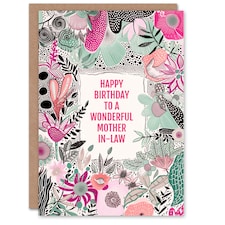 Mother in Law Happy Elegant Modern Boho Wildflowers Pink Flowers Her Birthday Card