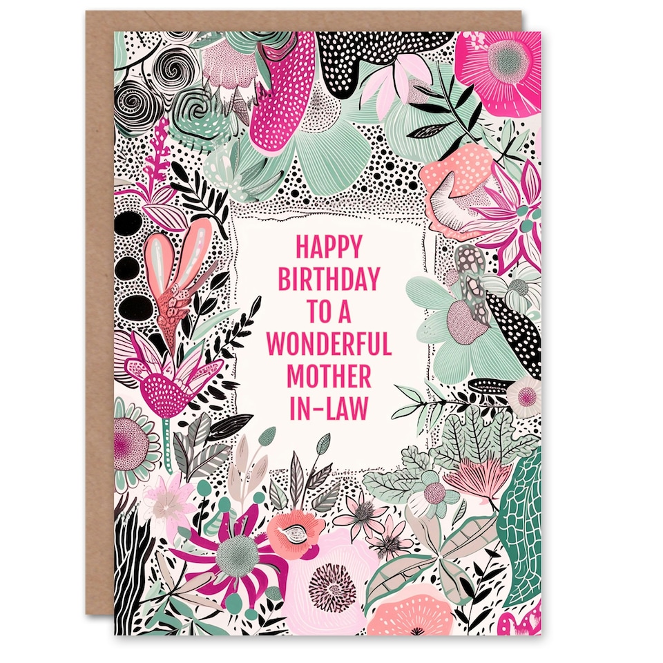 image 1 of Mother in Law Happy Elegant Modern Boho Wildflowers Pink Flowers Her Birthday Card