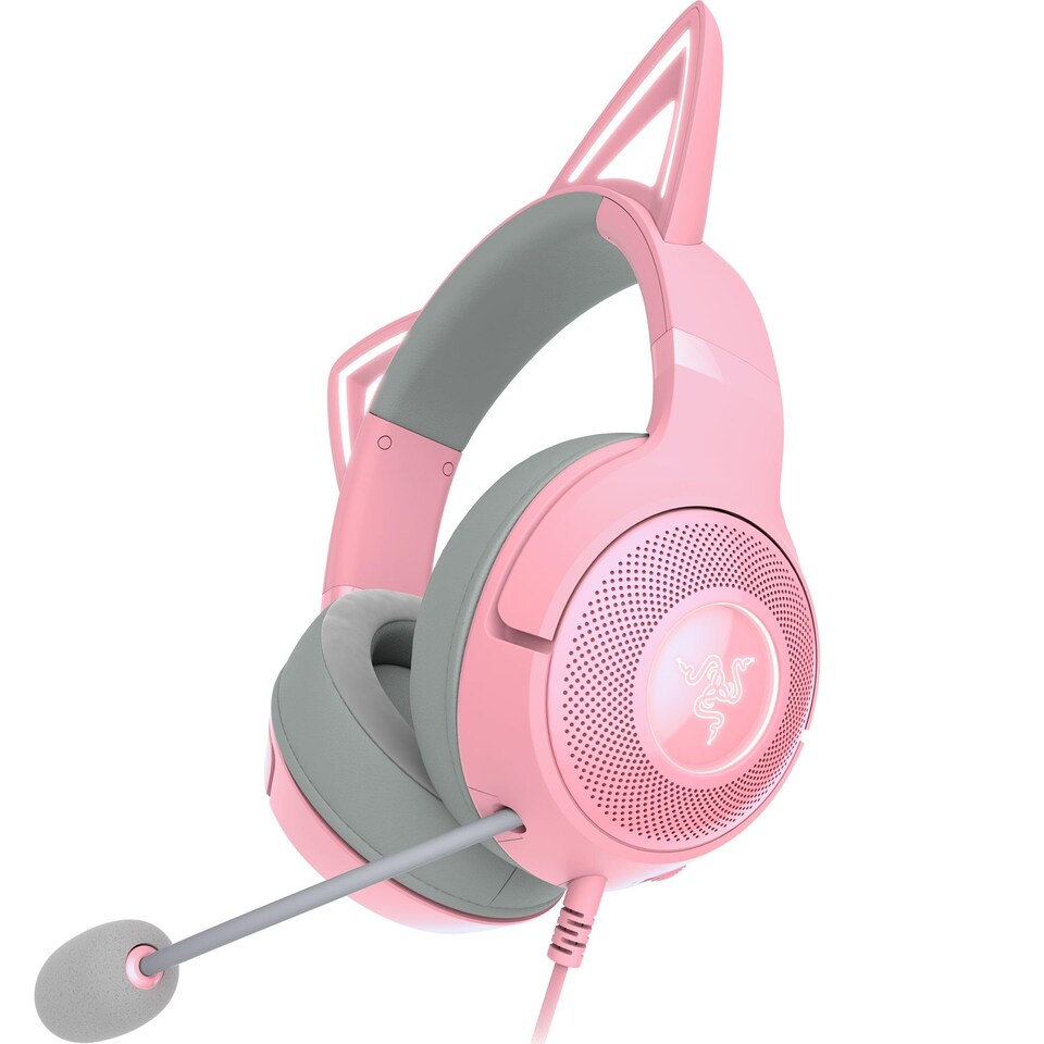Kraken Kitty V2 - Wired RGB Headset with Kitty Ears (Stream Reactive Lighting, HyperClear Cardioid Mic, TriForce 40 mm Drivers, 7.1 Surround Sound) Quartz Pink