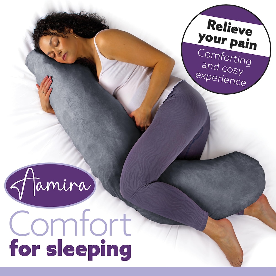 image 1 of Aamira Dark Grey Pregnancy Maternity Pillow, 145x25x25cm L Shaped Memory Foam | Grey | Grey | Standard | 1