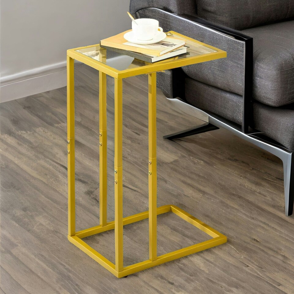 image 1 of Set of 2 Tempered Glass Sofa Side Table Gold