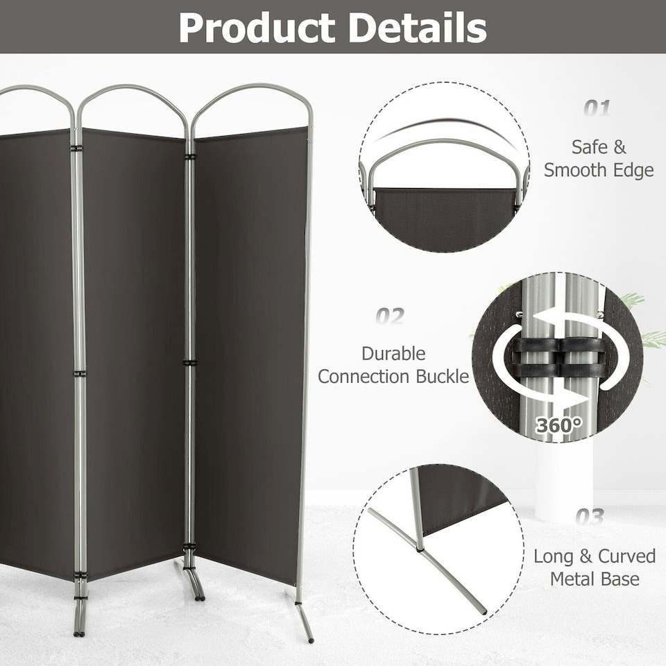 image 1 of COSTWAY 6 Panel Room Divider 188cm Folding Privacy Screen Grey | Grey