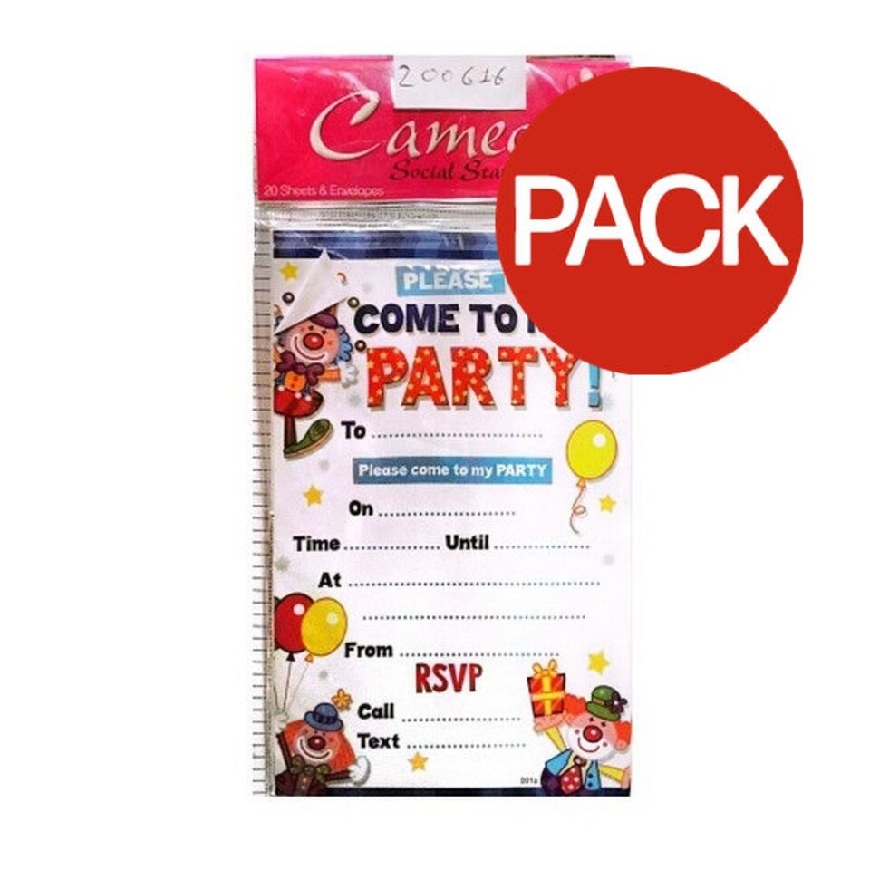 Cameos Please Come To My Party! Invitations (Pack of 20) - White/Multicoloured - One Size