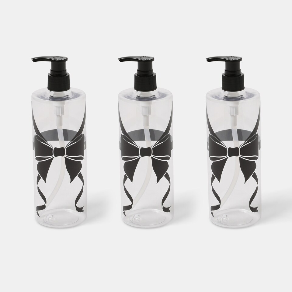 image 1 of OHS Bow Wrapped Dispenser Bottles, Clear/Black - 3 Pack