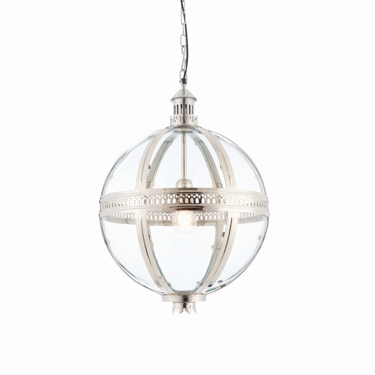 Endon Collection Vienna 1 Light Spherical Pendant Bright Nickel Plated On Solid Brass Glass E27, Clear