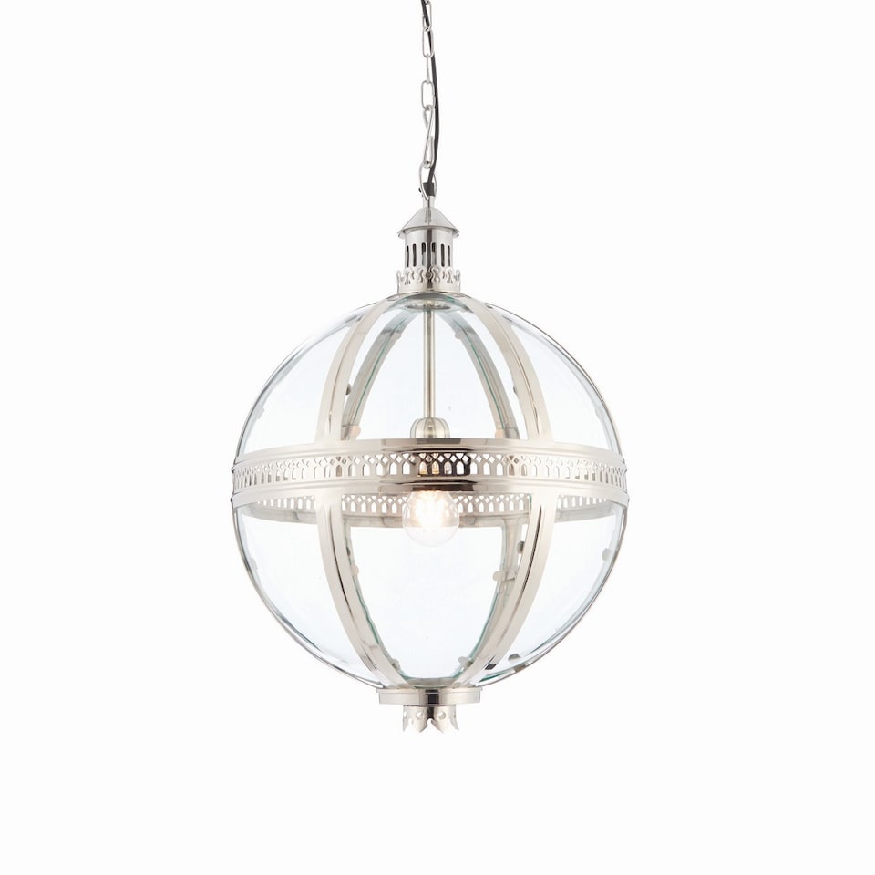 image 1 of Vienna 1 Light Spherical Pendant Bright Nickel Plated On Solid Brass, Glass, E27
