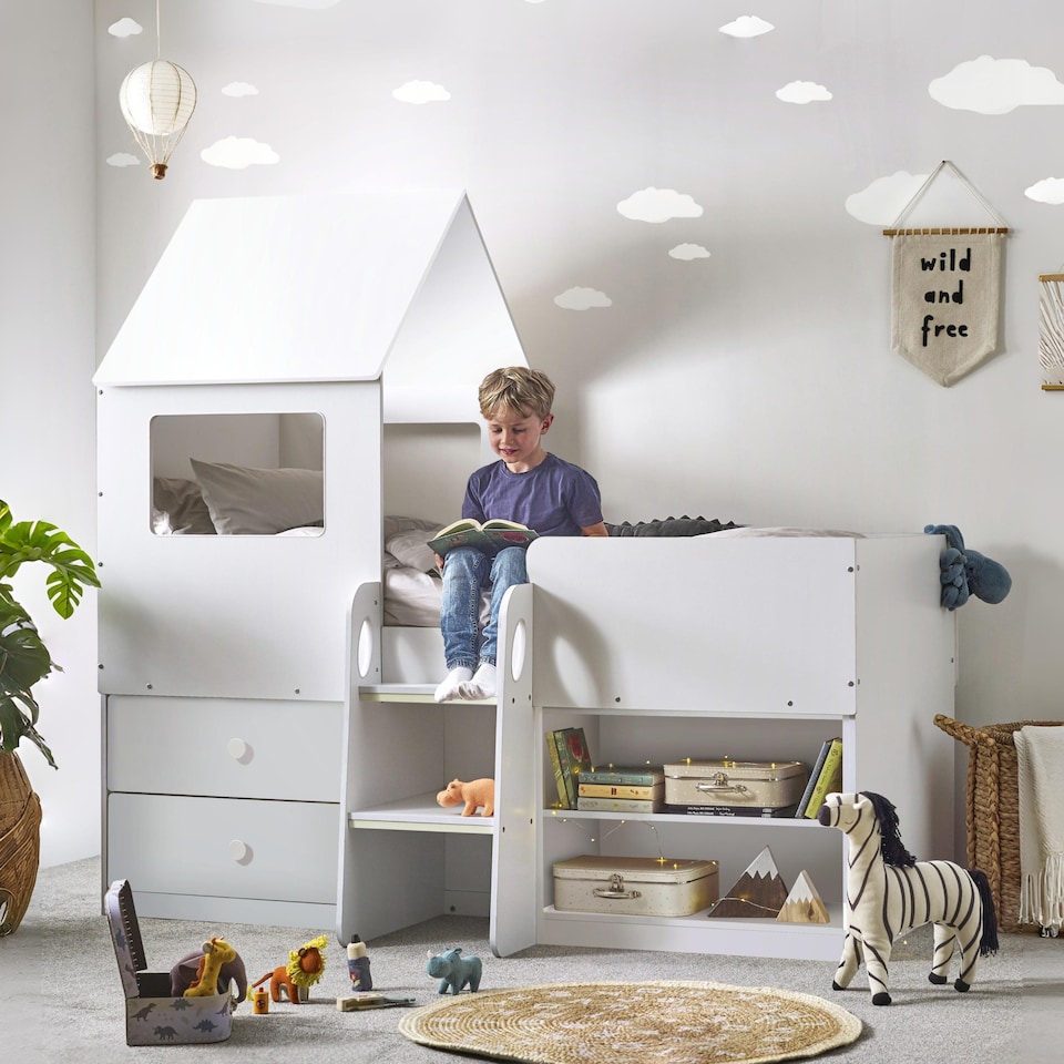 image 1 of Orpheus 90cm Single White Treehouse Midsleeper Cabin Bed