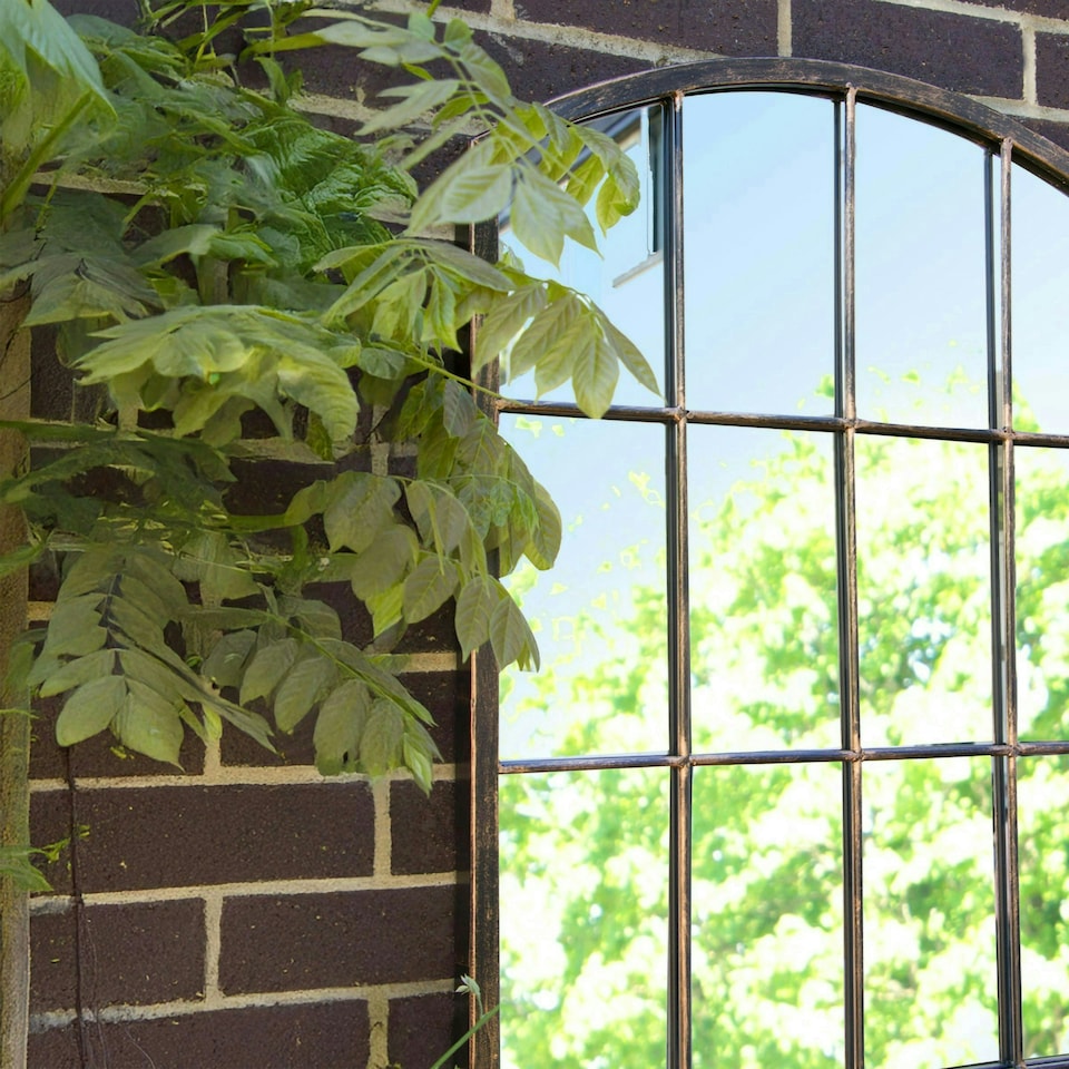 image 1 of Primrose Metal Arched Glass Garden Mirror 2ft 7in x 2ft