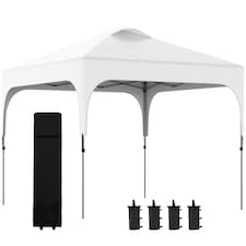 Outsunny 3 x 3M Pop Up Gazebo, UPF 50 Foldable Canopy Tent with Wheeled Carrybag, 4 Leg Weight Bags, Height Adjustable Marquee Shelter 1 person easy setup for Outdoor Garden Patio Party, White