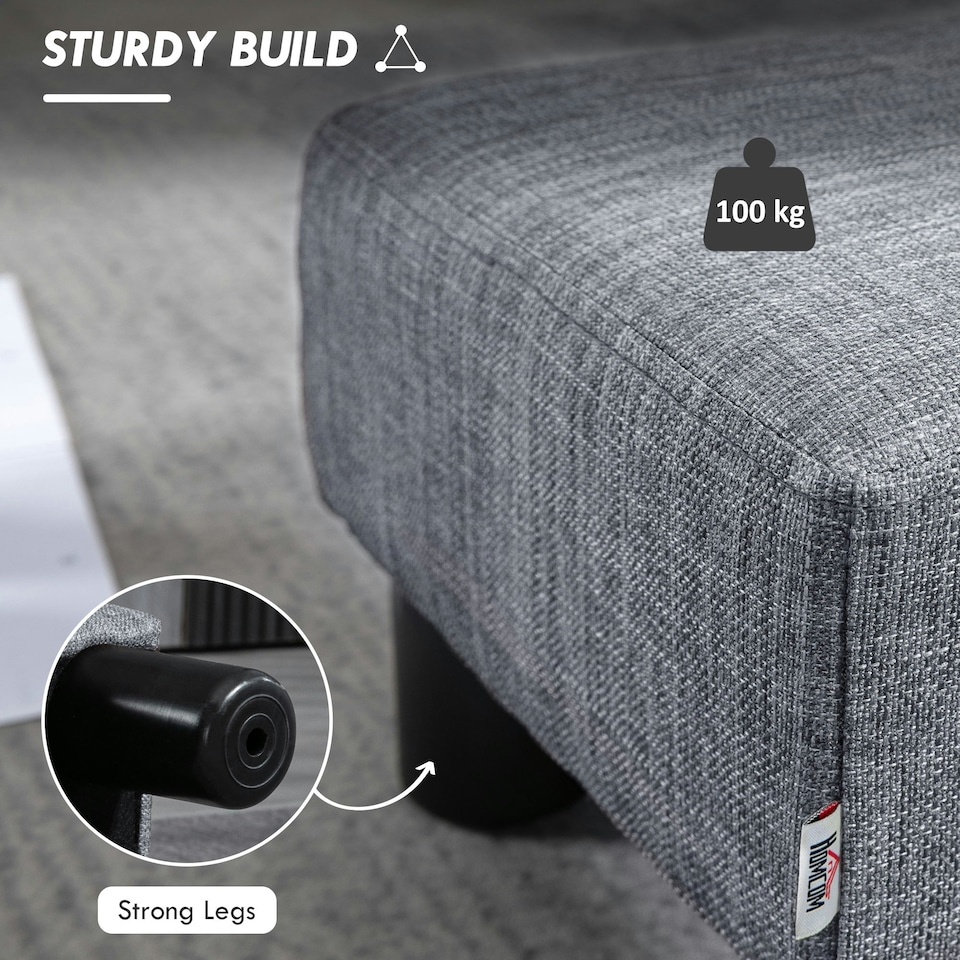 image 1 of HOMCOM Chic Linen Fabric Footstool Ottoman Cube with 4 Plastic Legs Grey
