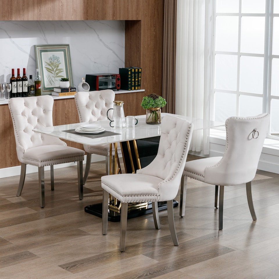 image 1 of Winchester Set of 6 Velvet Dining Chairs with Metal Legs