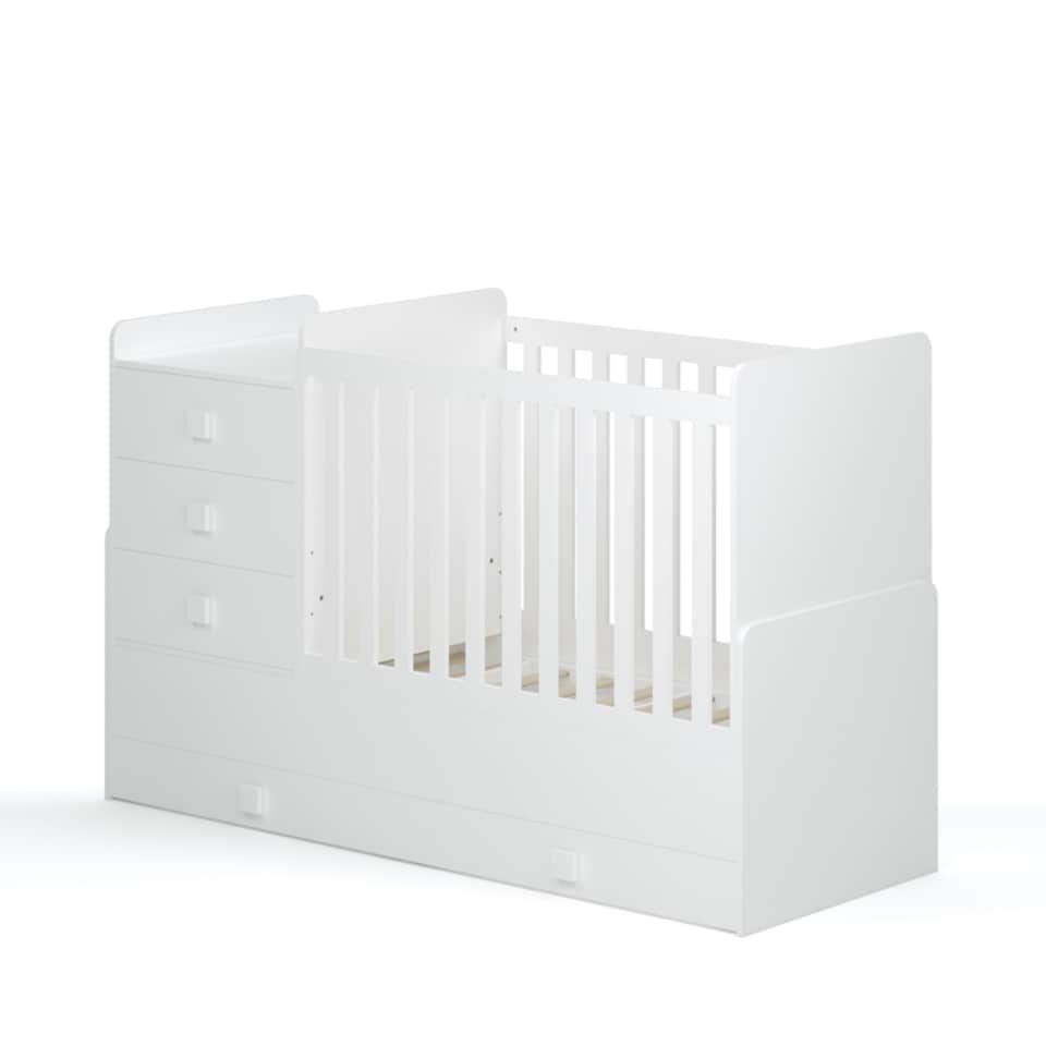 image 1 of Kudl - 1200 Combi 4 in 1 Children's Cot Bed - MDF/Wood -  L173.5 x W65.5 x H109 cm - White