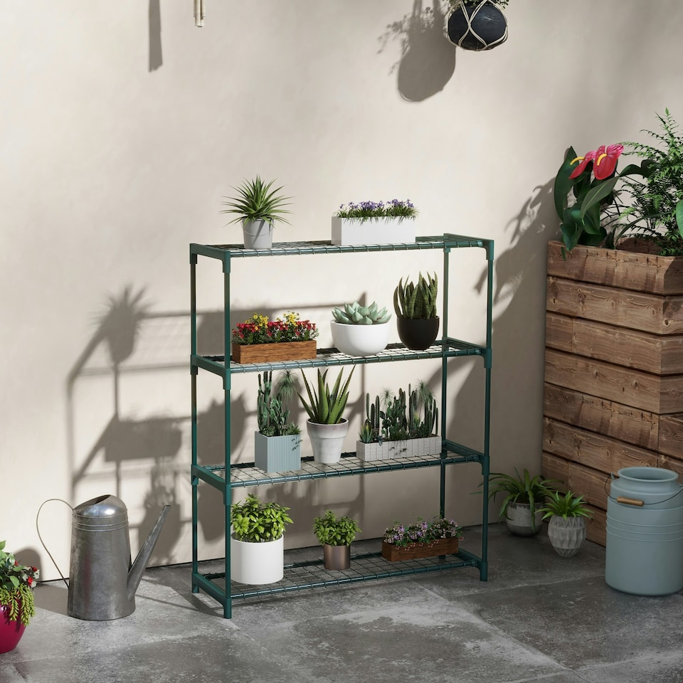 image 1 of Outsunny Plant Stand, 4-Tier Planter Holder Flower Display Rack, Dark Green Green