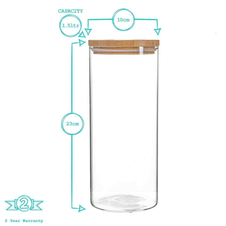 image 1 of Argon Tableware Scandi Glass Storage Jars with Wooden Lids - 1.5 Litre - Pack of 3