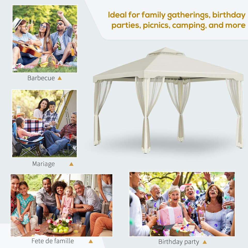 image 1 of Outsunny 3 x 3 m Metal Gazebo Garden Outdoor 2-Tier Roof Marquee Party White