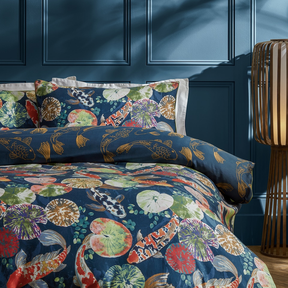 image 1 of Paoletti Koi Pond Reversible Duvet Cover Set | Blue | Midnight | King | 1