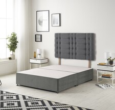 Astoria Divan Bed Base with 30 Inch Diamonte Button Headboard Plush Velvet | Grey | Charcoal | Super King