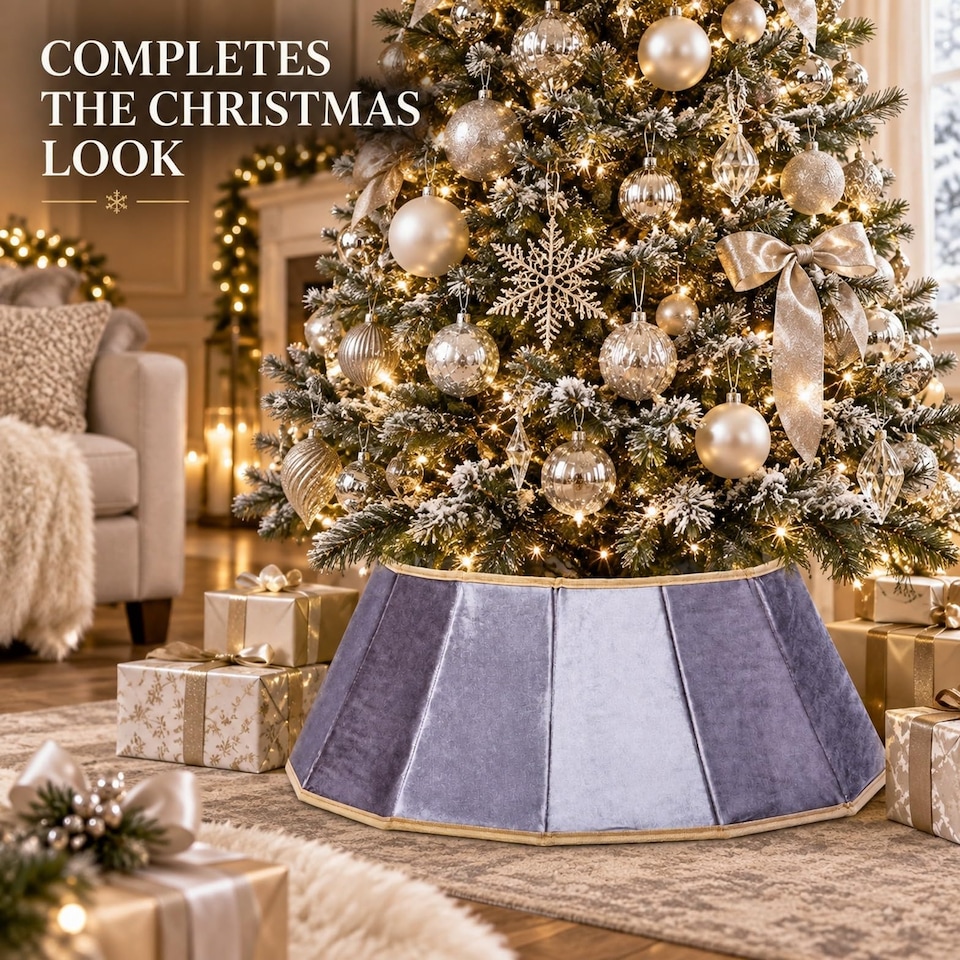 image 1 of 26.8 Inch Silver Diamond Shape Christmas Tree Collar Velvet Foldable Stand Cover