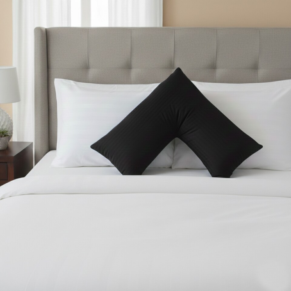 image 1 of Microfibre Soft Touch V Shape Satin Stripe Pillowcase | Black