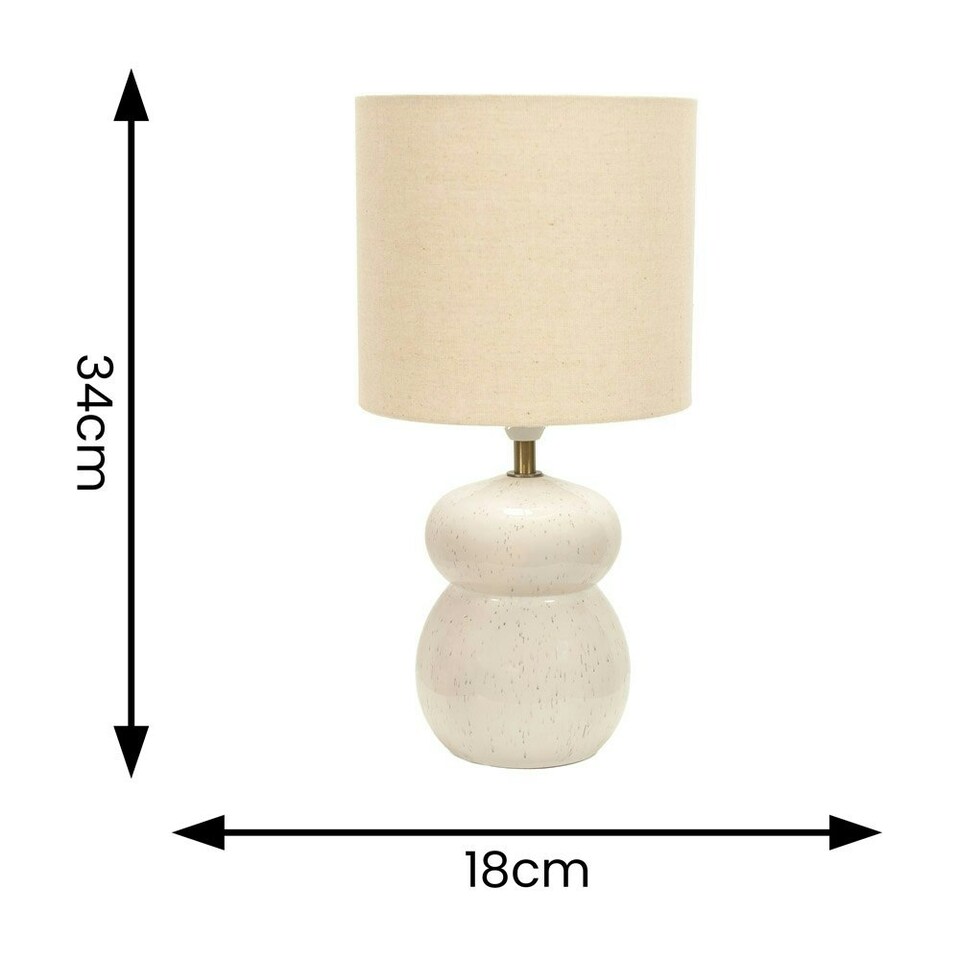 image 1 of ValueLights Kendal Natural Linen Drum Shade Beige Glazed Ceramic Table Lamp White