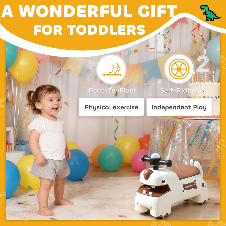 image 1 of AIYAPLAY Kids Ride On Car, Dinosaur Shape Toddler Walker | Cream