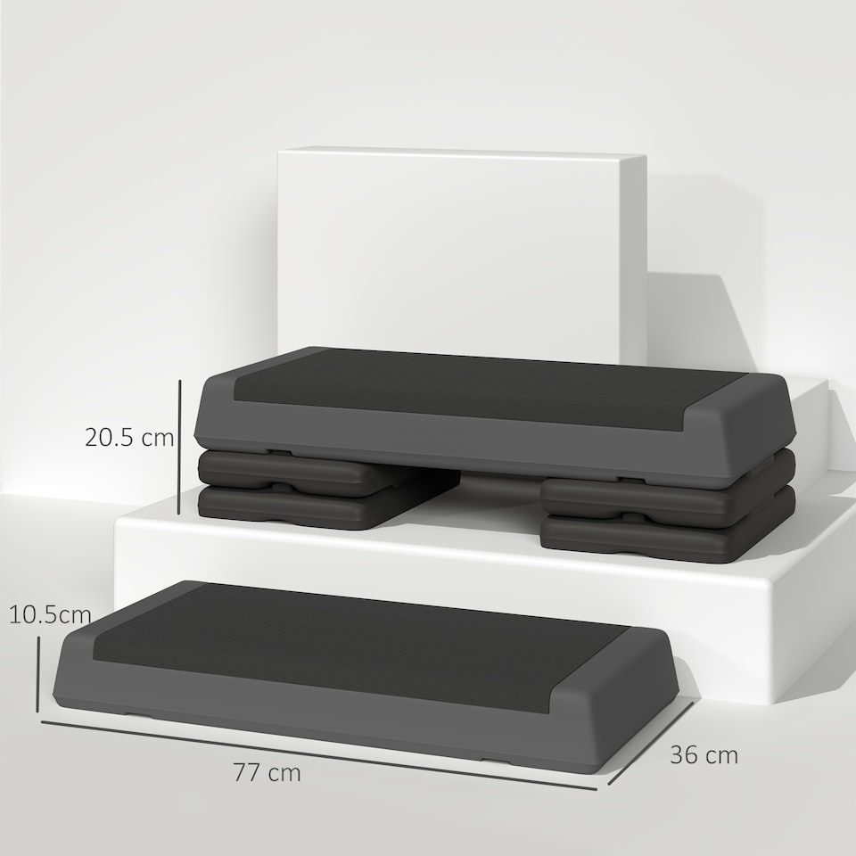 image 1 of SPORTNOW Fitness Stepper, 3-Height Adjustable Aerobic Step, Non-Slip Exercise Step Board for Home Gym Office Workout, 10.5cm, 15.5cm, 20.5cm, Grey | Grey