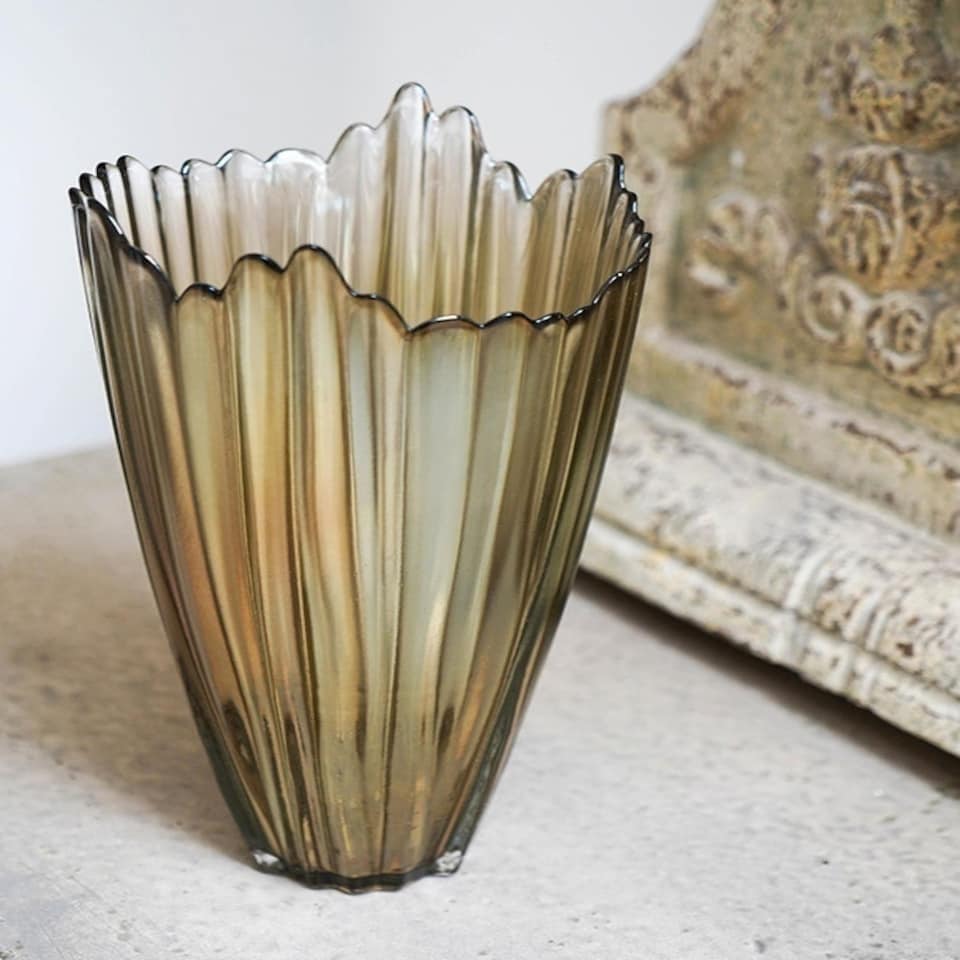 image 1 of Amber Rippled Vase - Glass - L14.5 x W14.5 x H25 cm - Amber Clear
