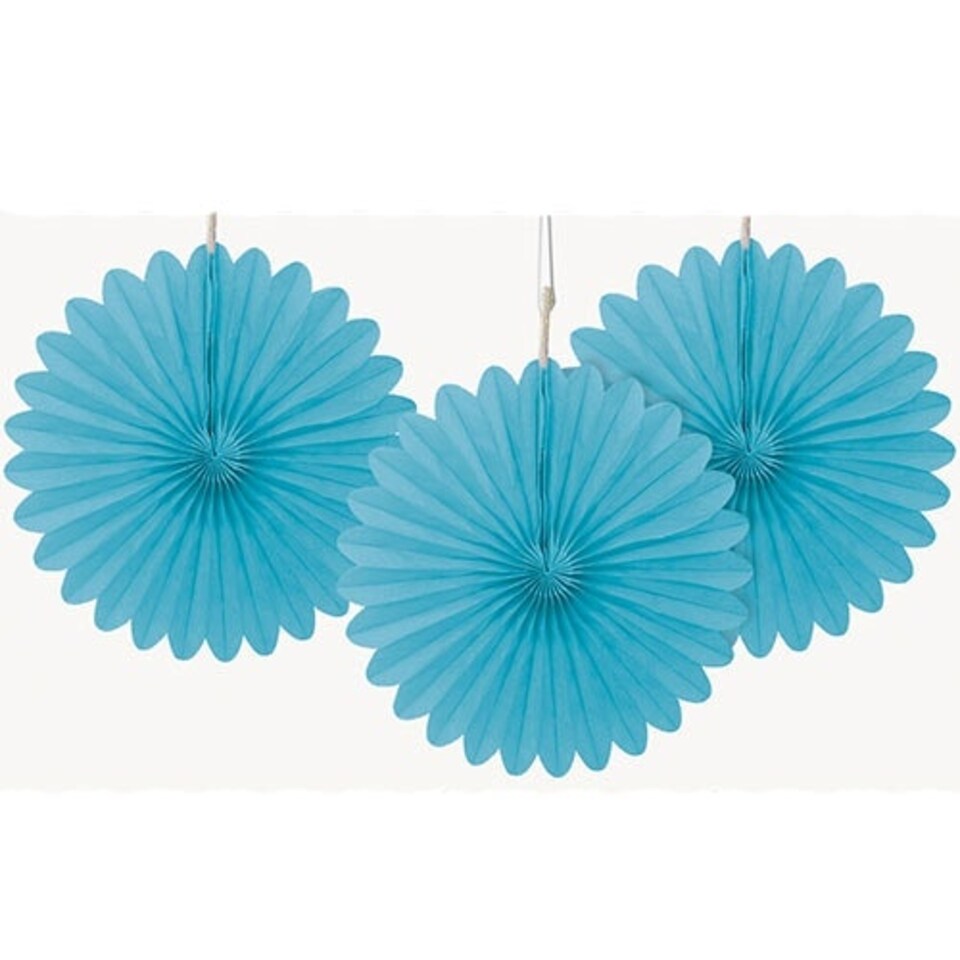 Powder Blue Mini Honeycomb Fans Decorations 15cm - Pack of 3