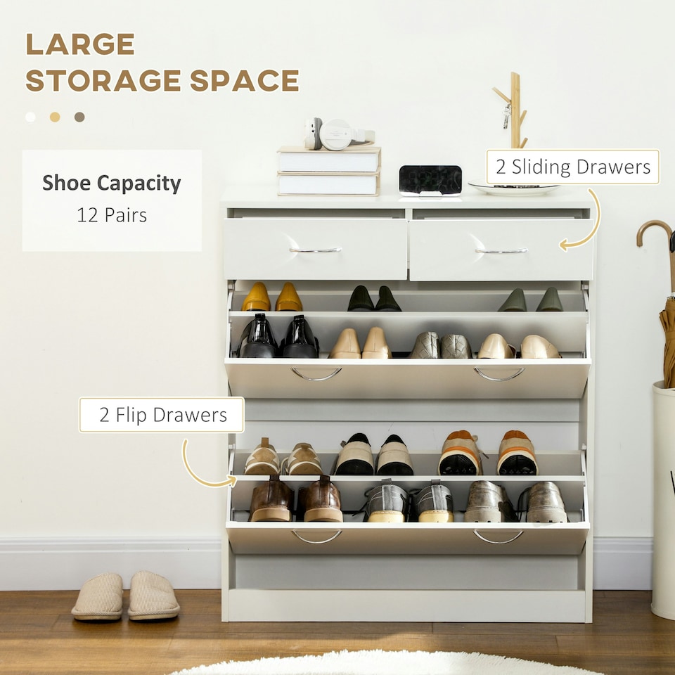 image 1 of HOMCOM Slim Shoe Cabinet with 2 Flip Drawers for 12 Pairs of Shoes