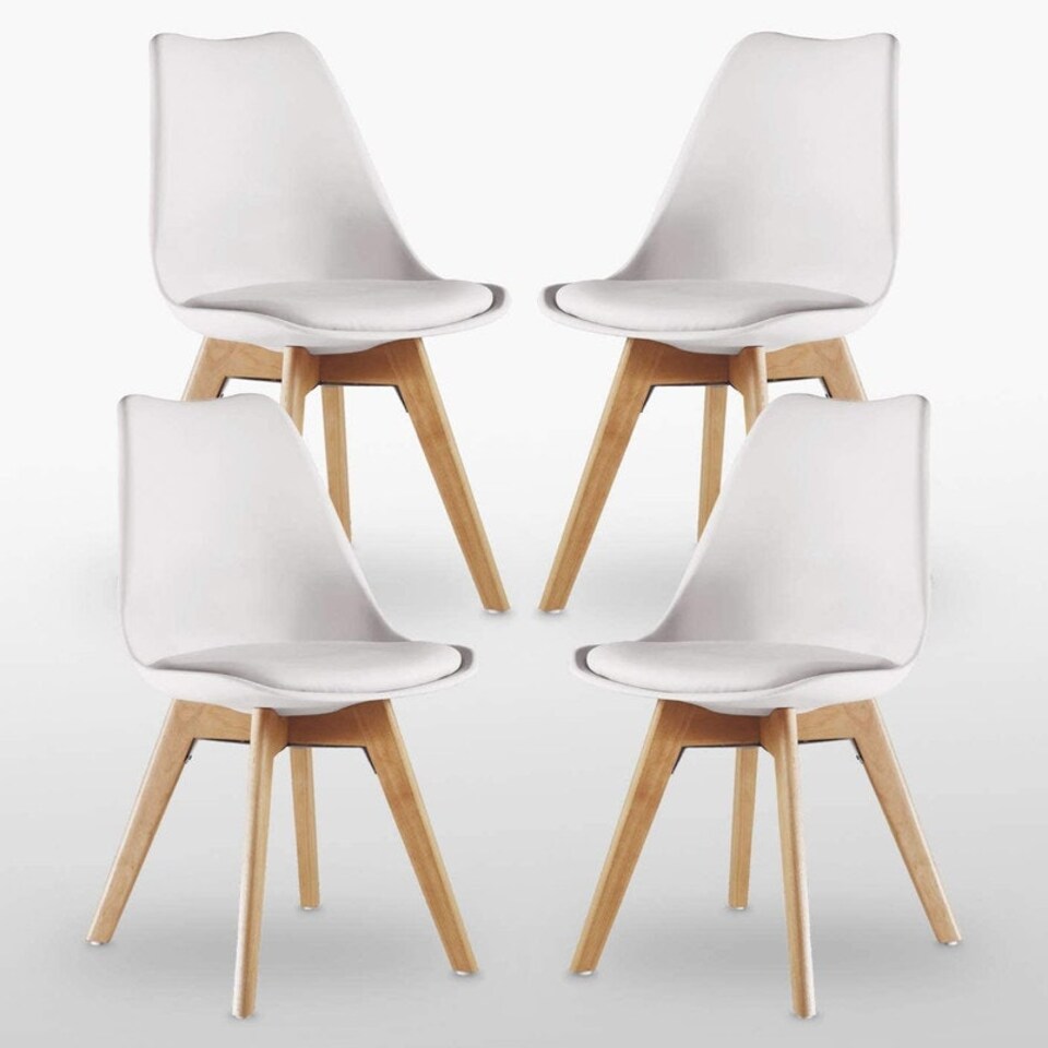 image 1 of Set of 4 Scandinavian Dining Chairs with Leather Cushions Solid Wood Legs Bronze | Vanilla