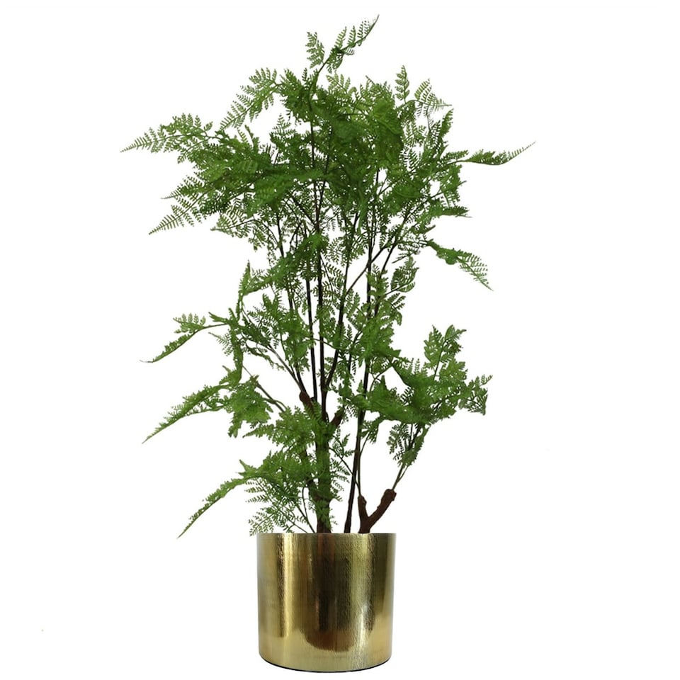 image 1 of 18cm Gold Etched Metal Planter by Leaf