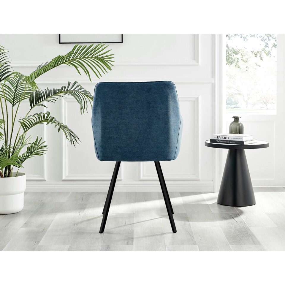 image 1 of Furniturebox 2x Falun Blue Fabric Black Leg Dining Chairs