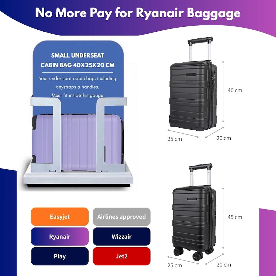 image 1 of ABS Cabin Luggage 40×25×20 Lightweight Carry-On with TSA Lock | Black | Black | Cabin Bag