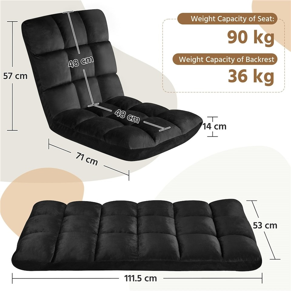 image 1 of Yaheetech Lazy Sleeper Recliner with 14 Adjustable Positions and Backrest Black