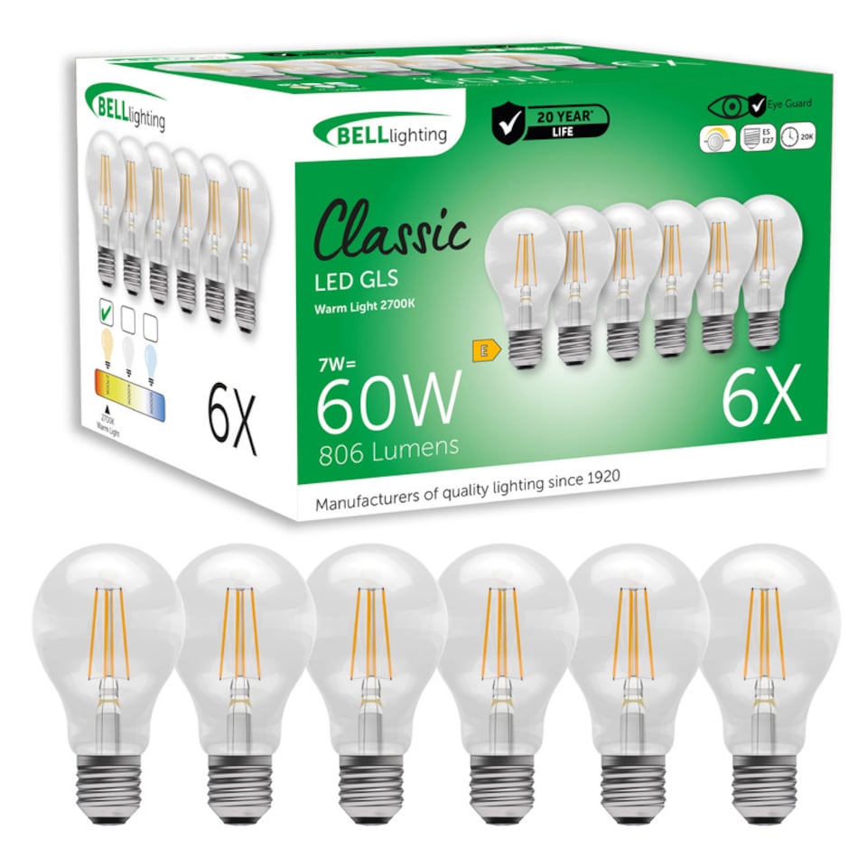 image 1 of BELL Lighting E27 Edison Screw Dimmable LED Filament GLS  Warm White 2700K 7W Light Bulb