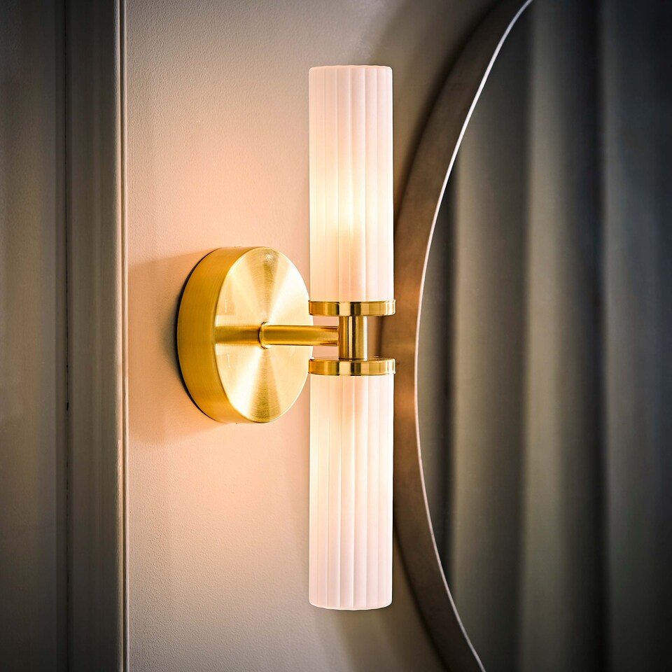 image 1 of ValueLights Canya Pair Gold 2 Way IP44 Frosted Glass Wall Lights | Gold