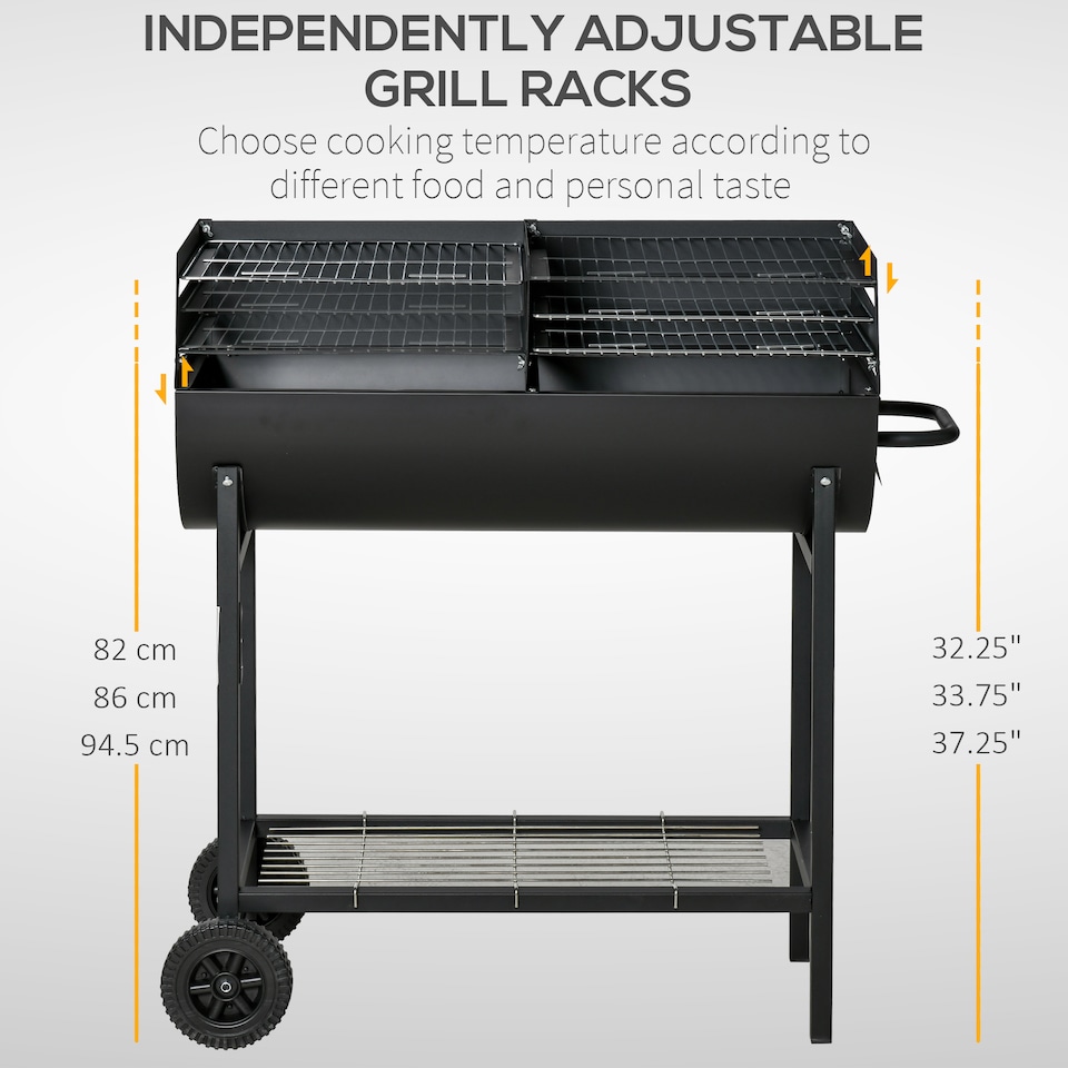 image 1 of Outsunny Trolley Portable Outdoor Charcoal Barbecue Grill Cart 2 Rolling Wheels Black