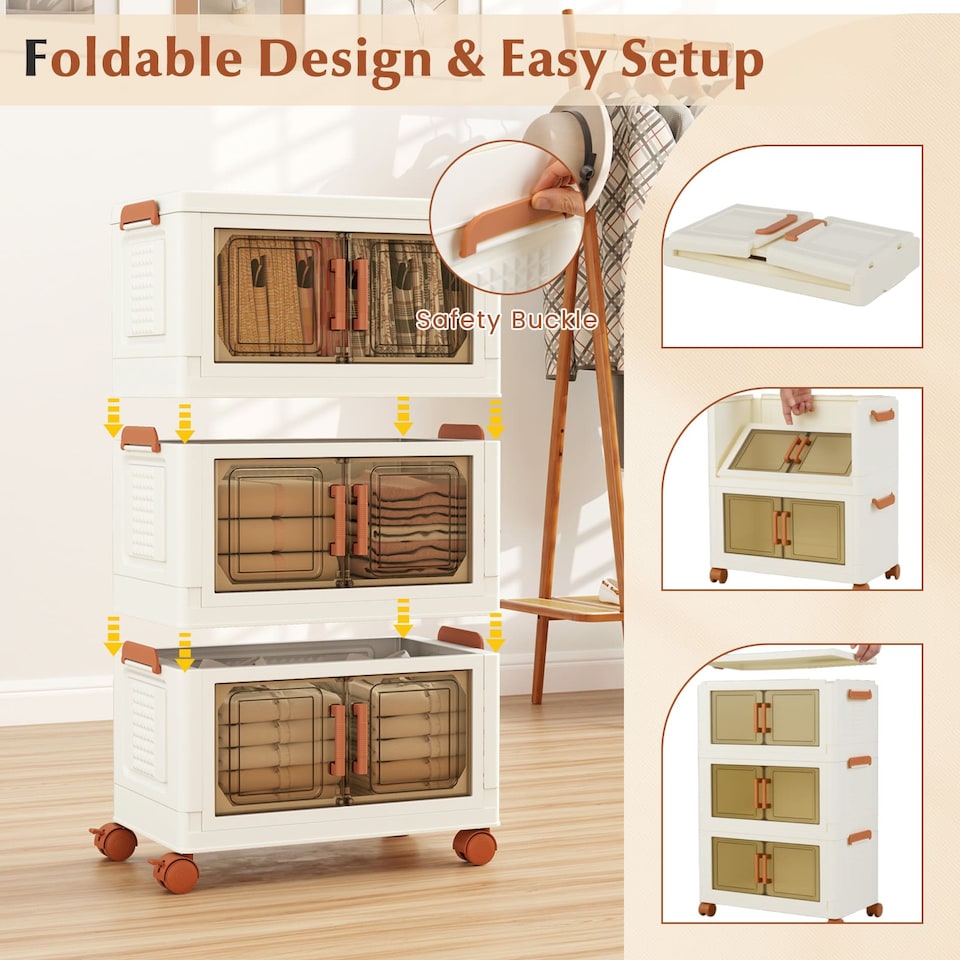 image 1 of COSTWAY 3-Pack Stackable Plastic Storage Boxes 210L Collapsible Storage Bins