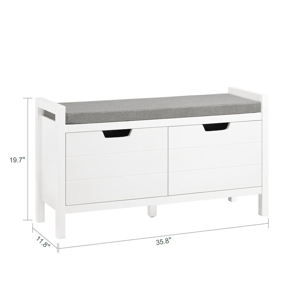 image 1 of SoBuy Shoe Storage Bench with Seat Cushion & Double Doors, White, 35.8x11.8x19.7 in, 12.8 kg - FSR63-II-W