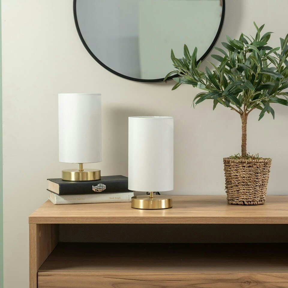 image 1 of ValueLights Pair Francis Gold Touch Table Lamps White Shades & Bulbs