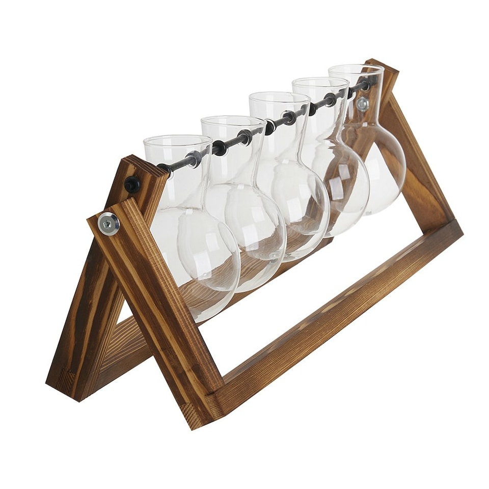 image 1 of Living and Home Wooden Plant Propagation Station with 5 Bulb Vases