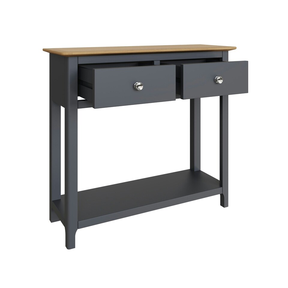 image 1 of Taberno Oak 2 Drawer Console Hallway Table Graphite Blue Blue