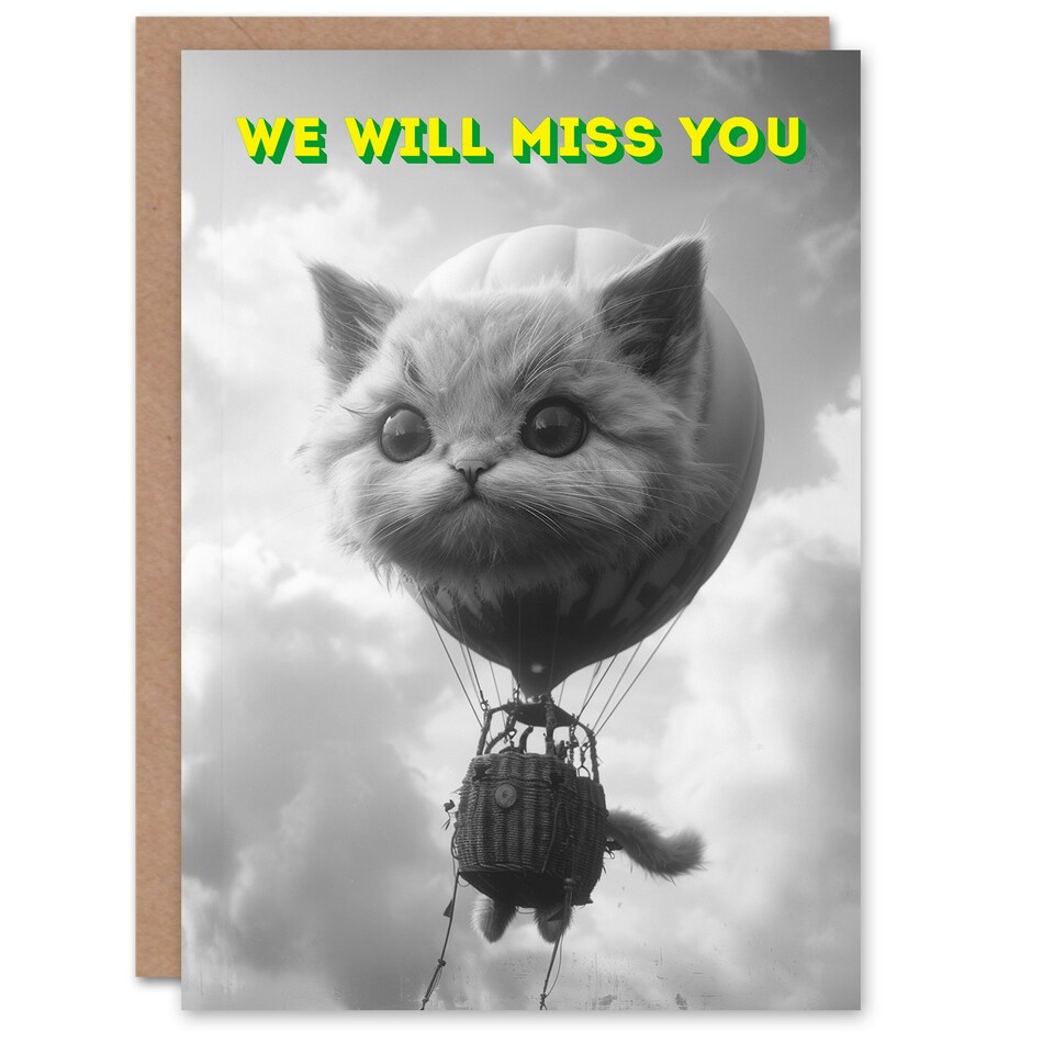 image 1 of Miss You Surreal Lover Air Balloon Travel Art Card