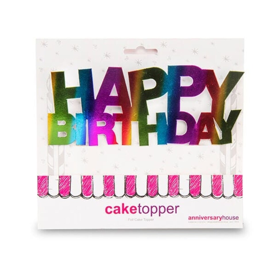 image 1 of Anniversary House Rainbow Happy Birthday Cake Topper Foil