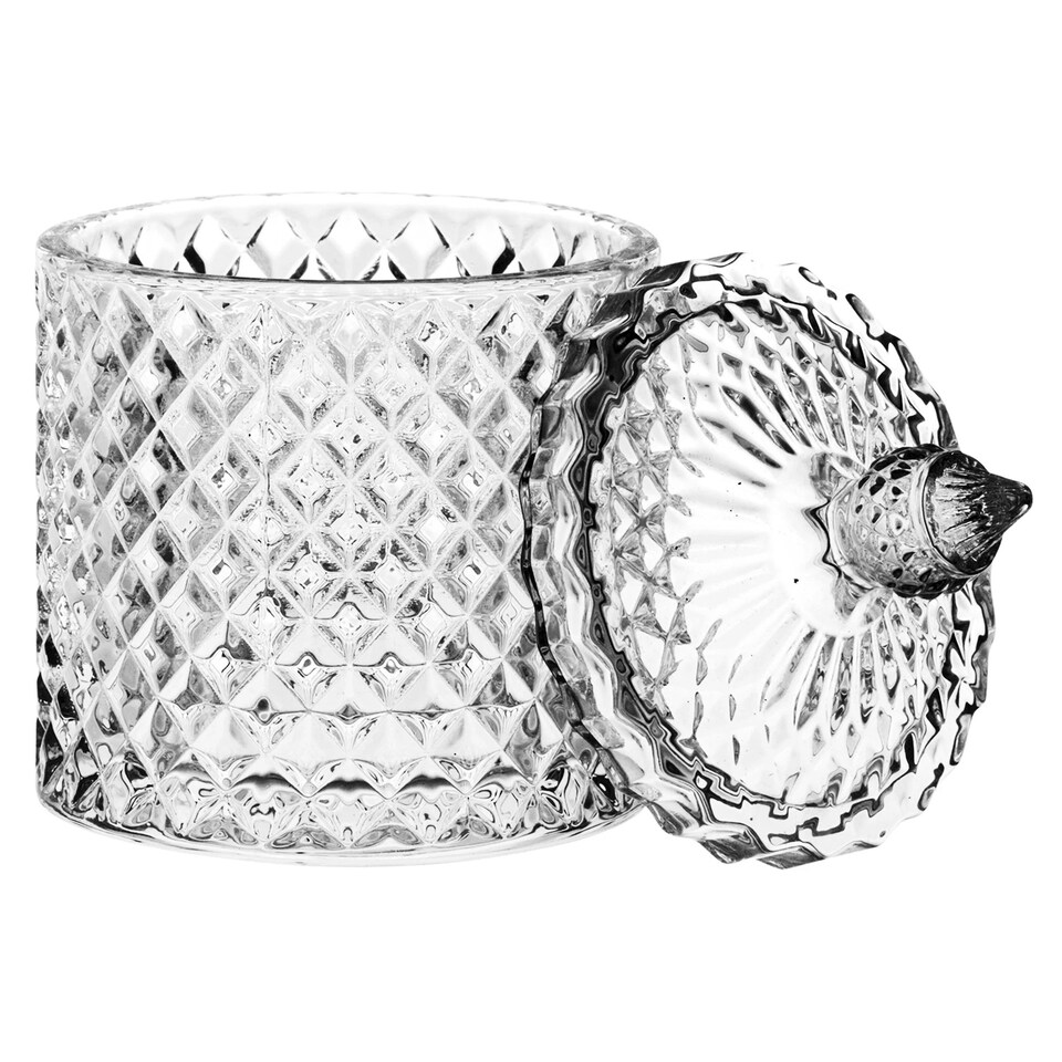 image 1 of Glass Round Sweet Sugar Jar Dish Bowl with Lid Crystal Effect Decorative Wedding | Clear | Clear | 270ml